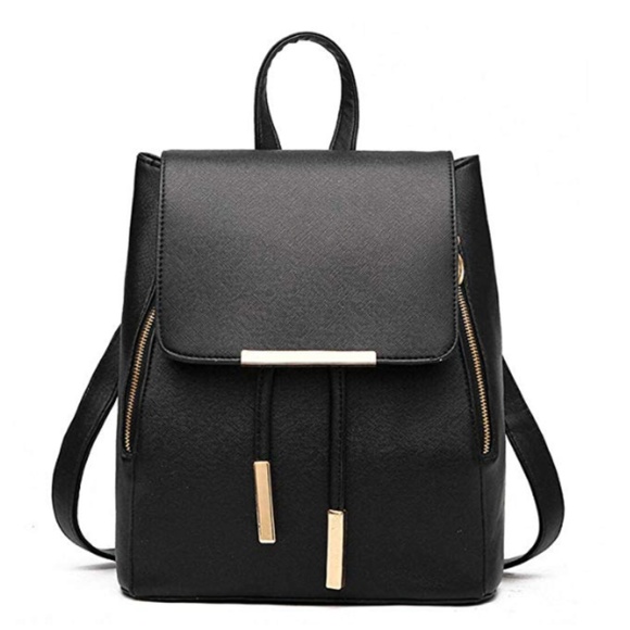 Handbags - Women's Black PU Leather Backpack Travel bag Girls